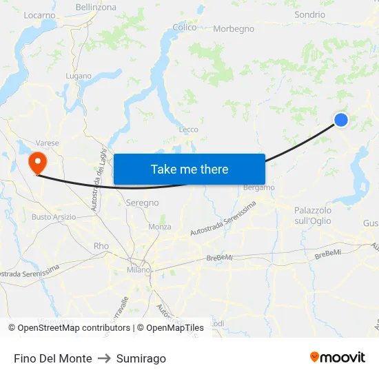 Fino del Monte to Sumirago map