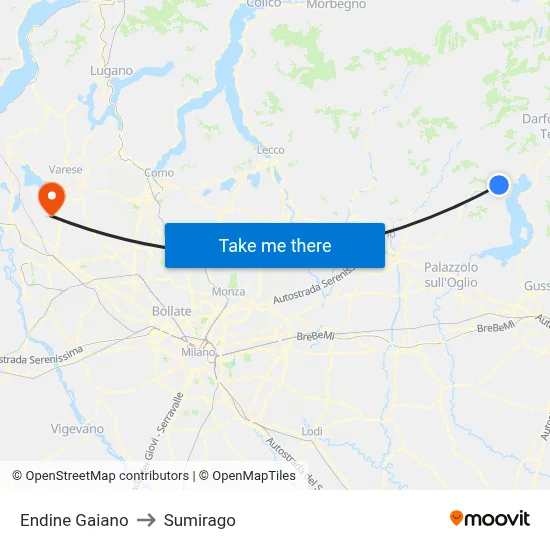 Endine Gaiano to Sumirago map