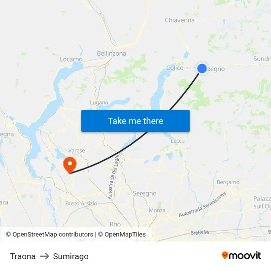 Traona to Sumirago map