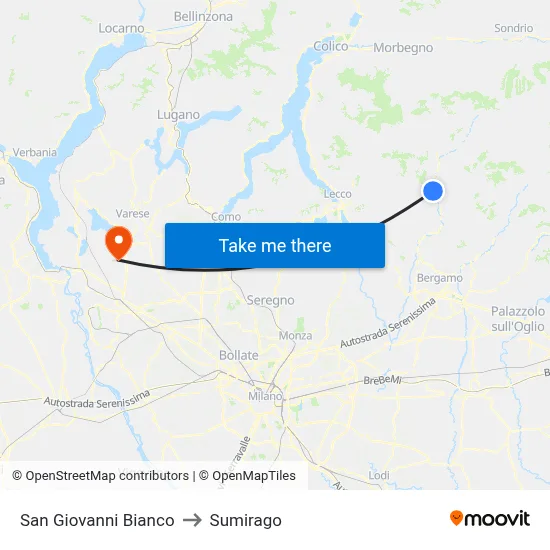 San Giovanni Bianco to Sumirago map