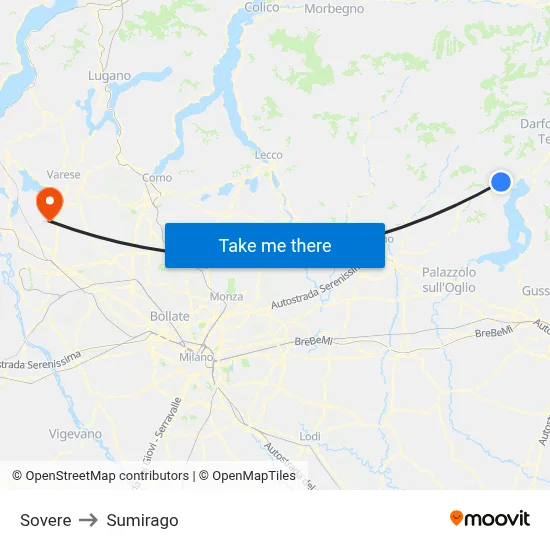 Sovere to Sumirago map