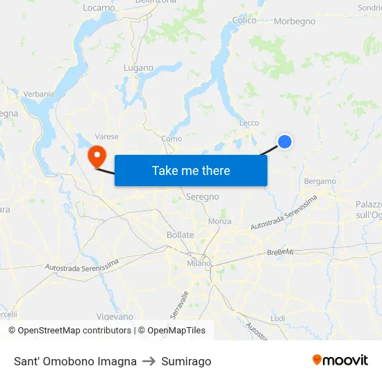 Sant' Omobono Imagna to Sumirago map