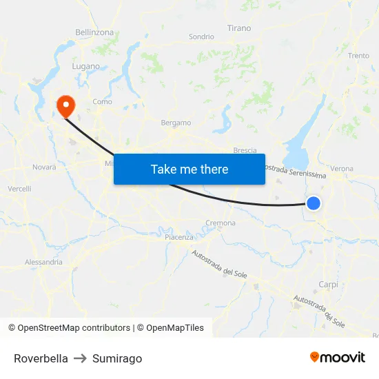 Roverbella to Sumirago map