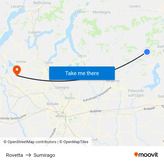 Rovetta to Sumirago map
