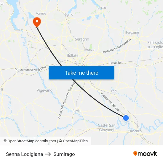 Senna Lodigiana to Sumirago map