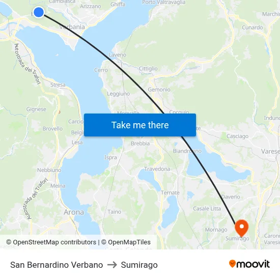 San Bernardino Verbano to Sumirago map