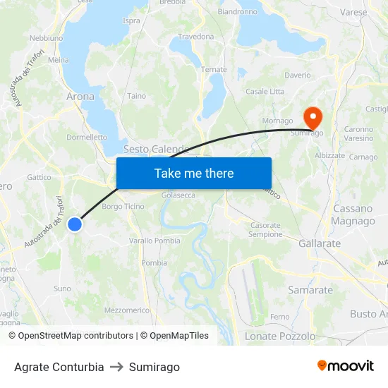 Agrate Conturbia to Sumirago map