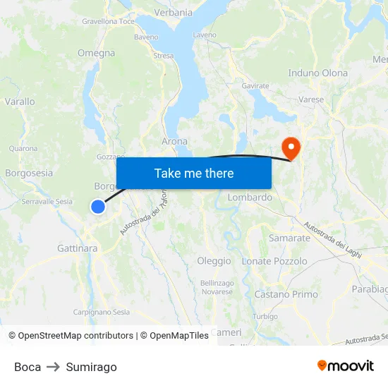 Boca to Sumirago map
