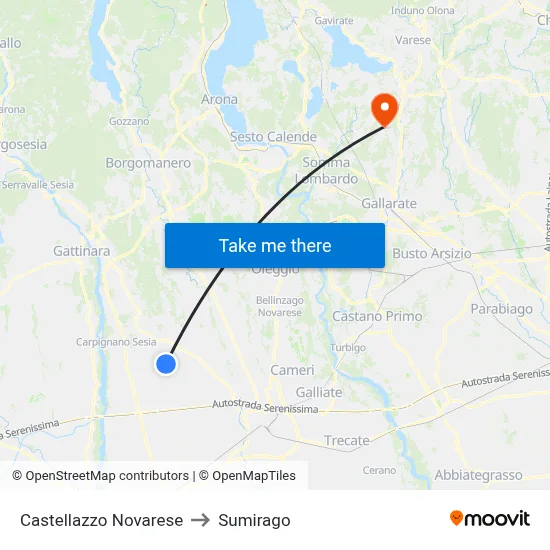 Castellazzo Novarese to Sumirago map