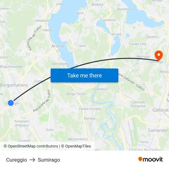 Cureggio to Sumirago map