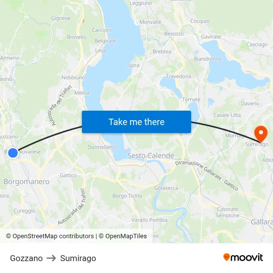 Gozzano to Sumirago map