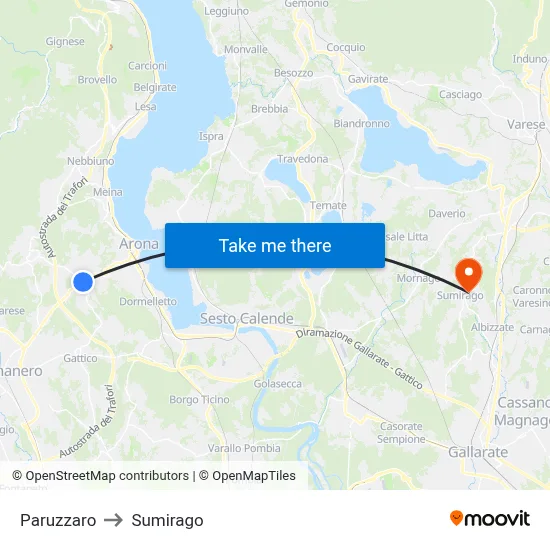 Paruzzaro to Sumirago map