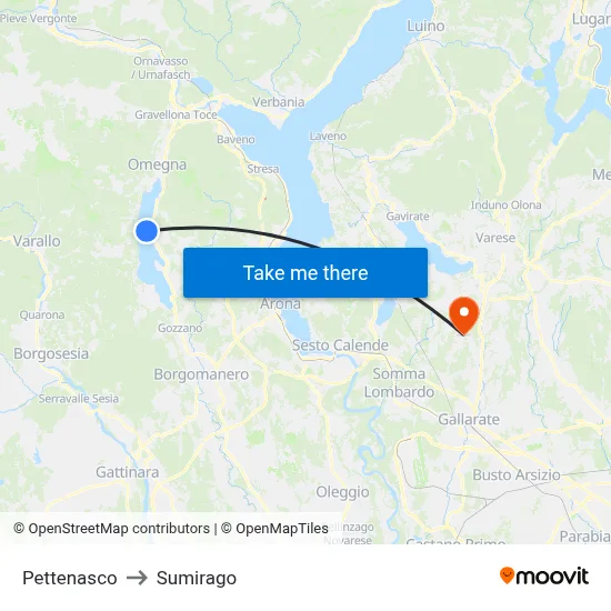 Pettenasco to Sumirago map