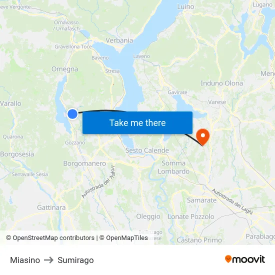 Miasino to Sumirago map