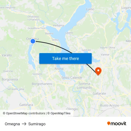 Omegna to Sumirago map