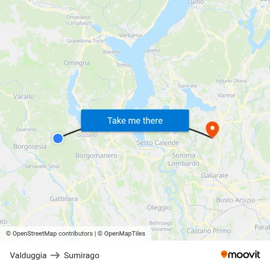 Valduggia to Sumirago map
