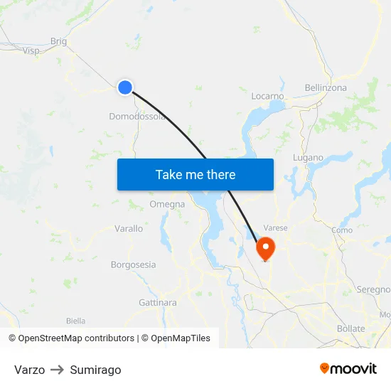 Varzo to Sumirago map