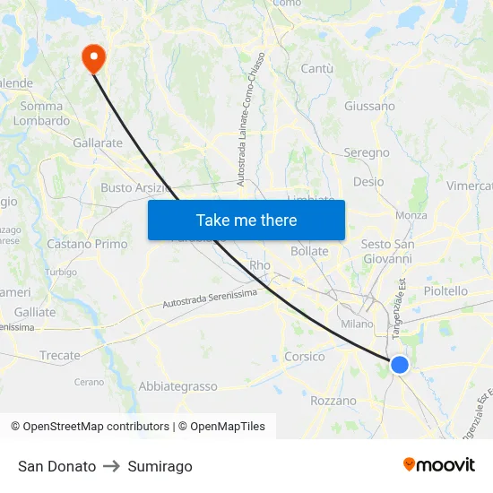 San Donato to Sumirago map