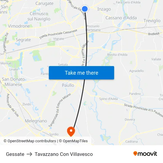 Gessate to Tavazzano Con Villavesco map