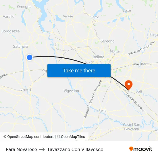 Fara Novarese to Tavazzano Con Villavesco map