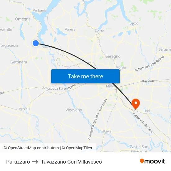 Paruzzaro to Tavazzano Con Villavesco map