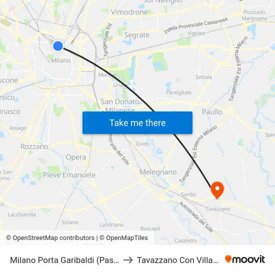 Milano Porta Garibaldi (Passante) to Tavazzano Con Villavesco map