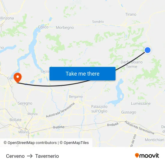 Cerveno to Tavernerio map