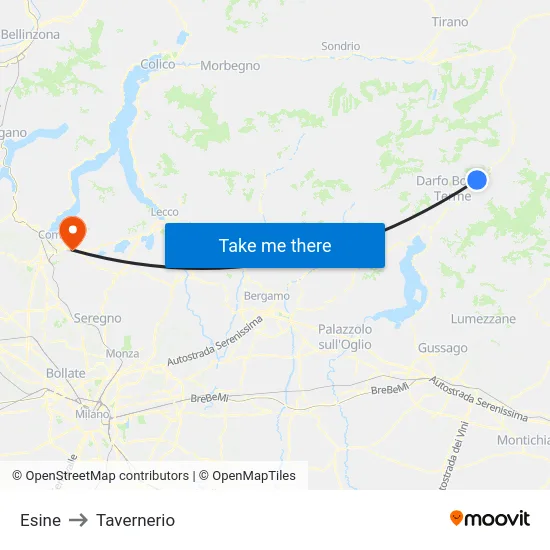 Esine to Tavernerio map