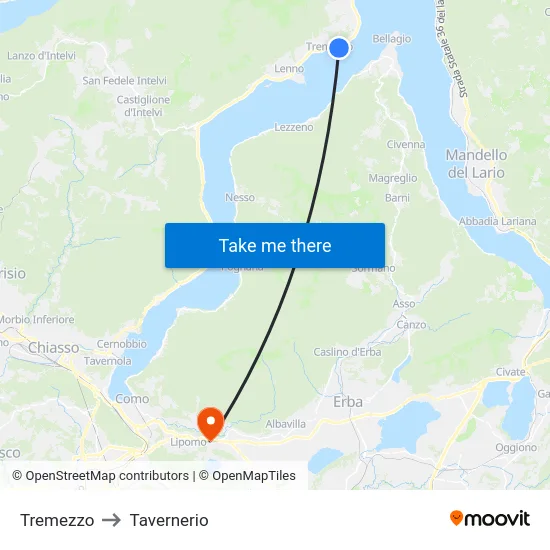 Tremezzo to Tavernerio map