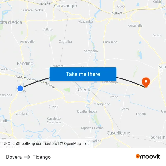 Dovera to Ticengo map