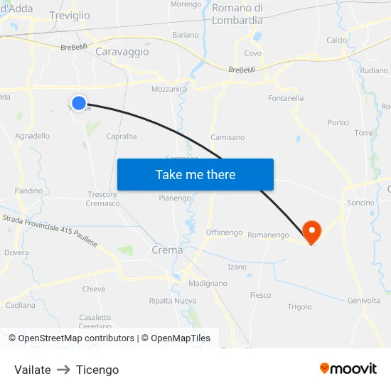 Vailate to Ticengo map