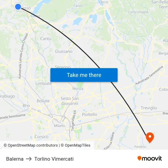 Balerna to Torlino Vimercati map