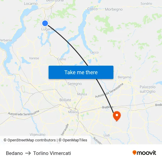 Bedano to Torlino Vimercati map