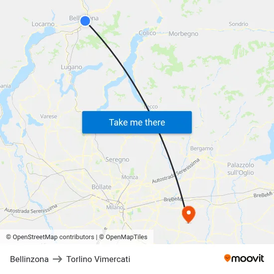 Bellinzona to Torlino Vimercati map