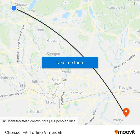 Chiasso to Torlino Vimercati map