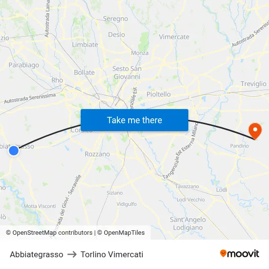 Abbiategrasso to Torlino Vimercati map