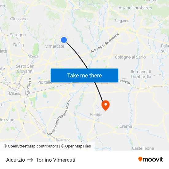 Aicurzio to Torlino Vimercati map