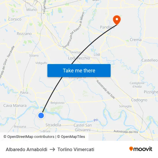 Albaredo Arnaboldi to Torlino Vimercati map