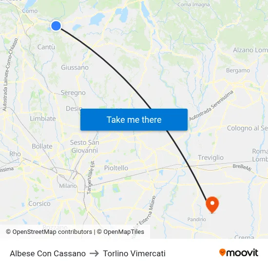 Albese Con Cassano to Torlino Vimercati map