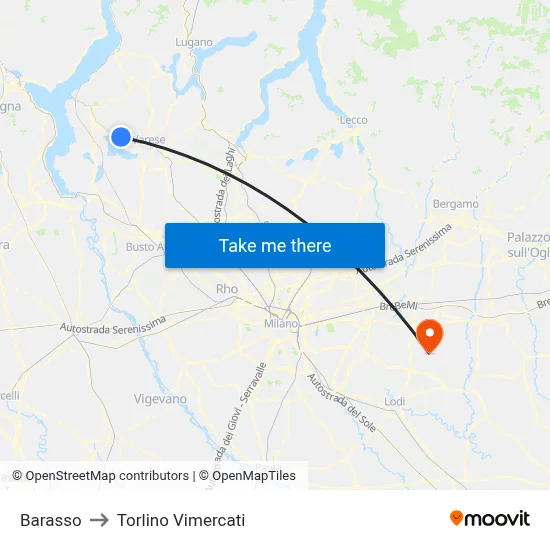 Barasso to Torlino Vimercati map