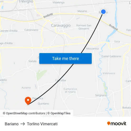 Bariano to Torlino Vimercati map