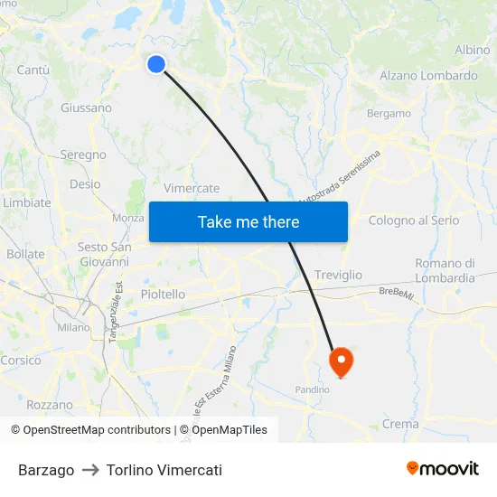 Barzago to Torlino Vimercati map