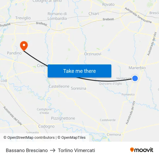 Bassano Bresciano to Torlino Vimercati map