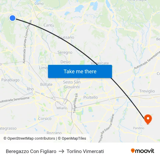 Beregazzo Con Figliaro to Torlino Vimercati map
