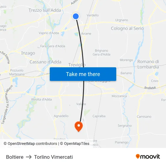 Boltiere to Torlino Vimercati map