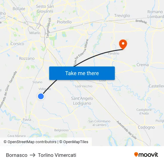 Bornasco to Torlino Vimercati map