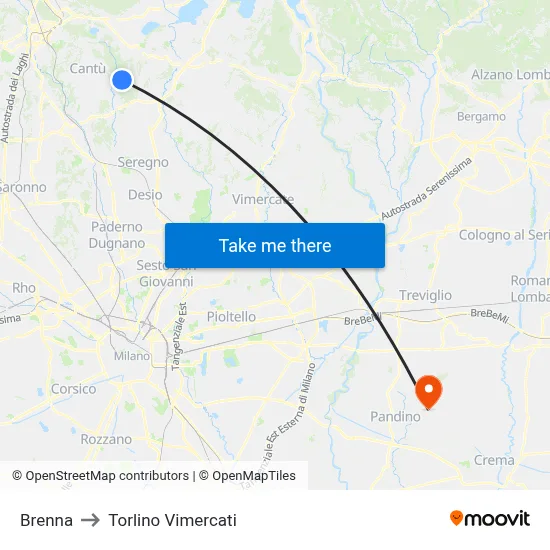 Brenna to Torlino Vimercati map