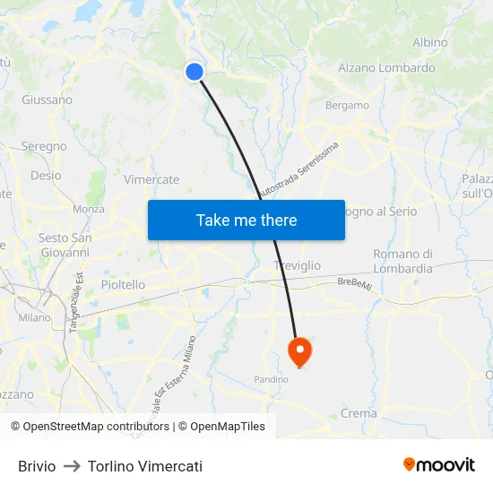 Brivio to Torlino Vimercati map