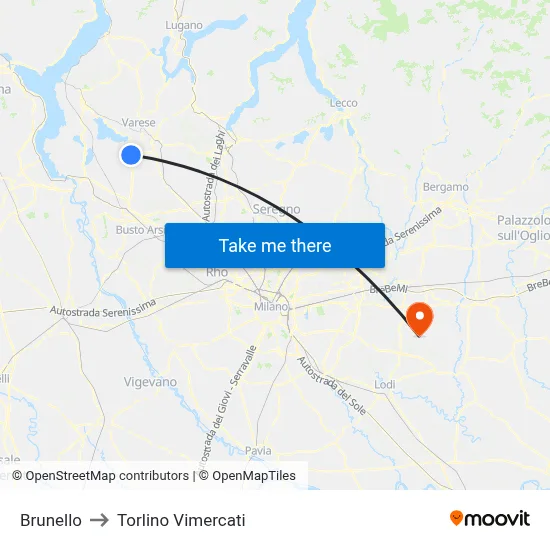 Brunello to Torlino Vimercati map