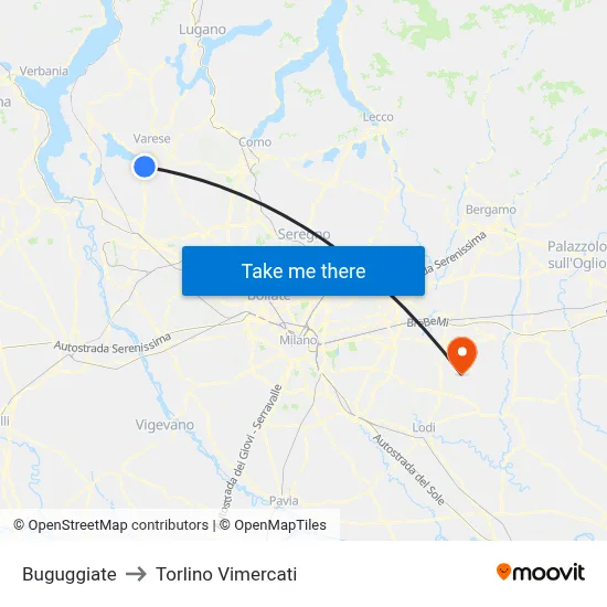 Buguggiate to Torlino Vimercati map
